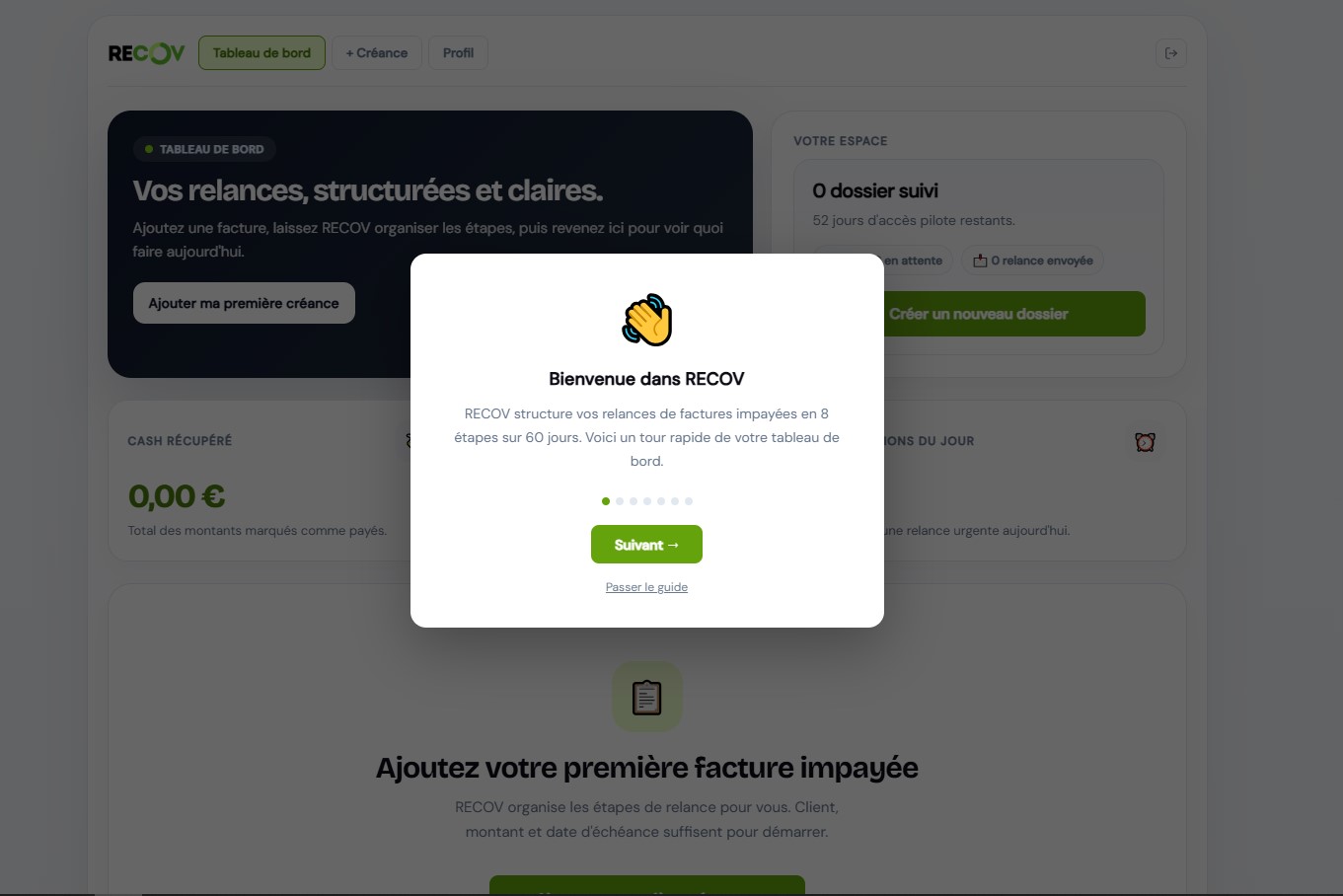 Guide pas à pas RECOV