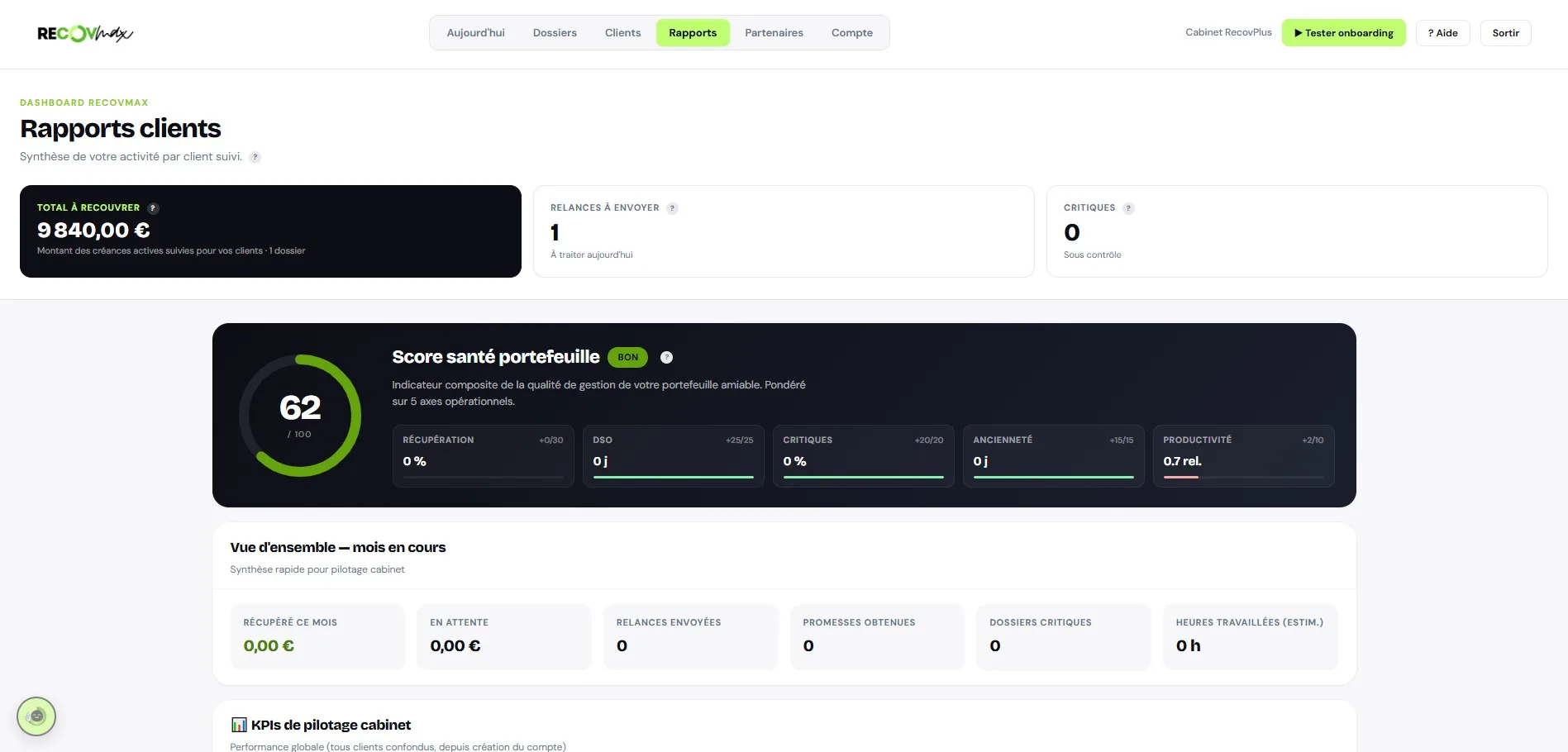 Rapport client RECOVMAX