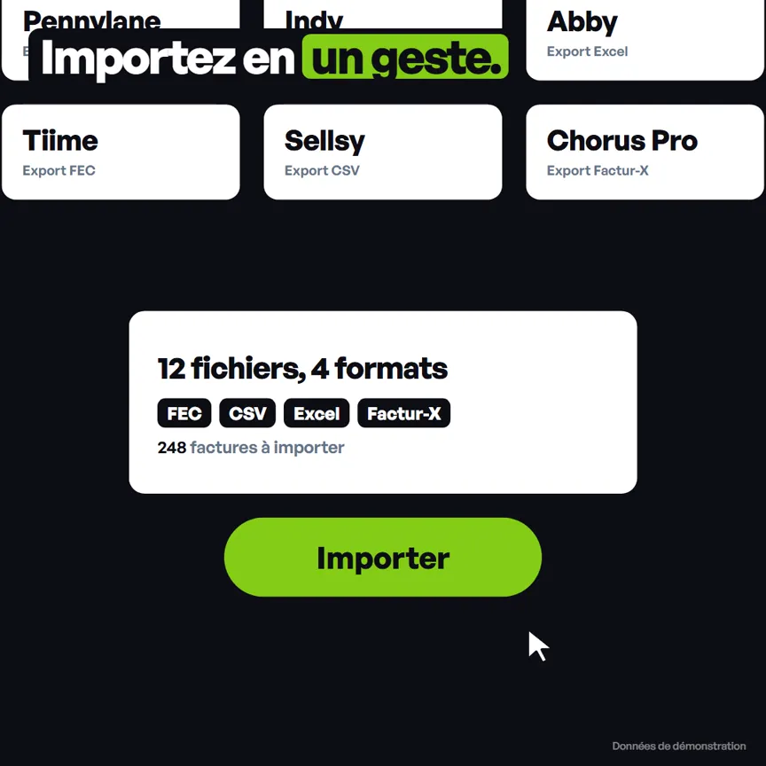 Les factures de vos clients entrent en un geste : image de la vidéo, données fictives